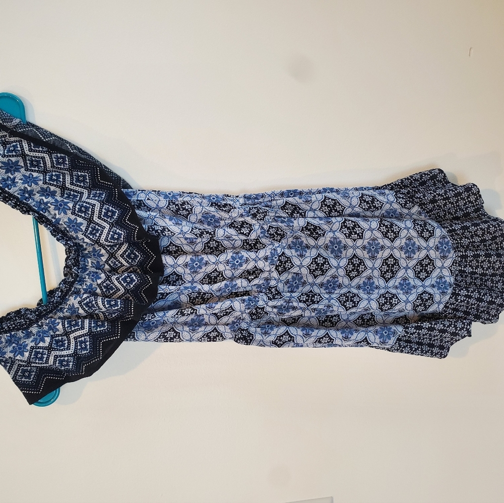 Girls blue geometric dress